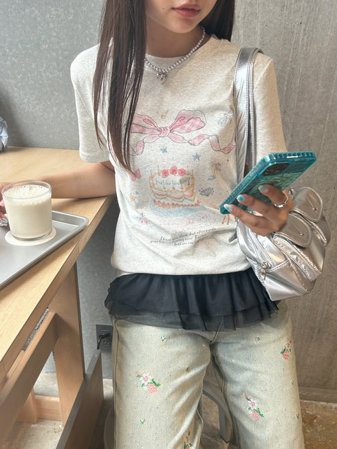 vintage ribbon cake tee | SL2242621 | グレー
