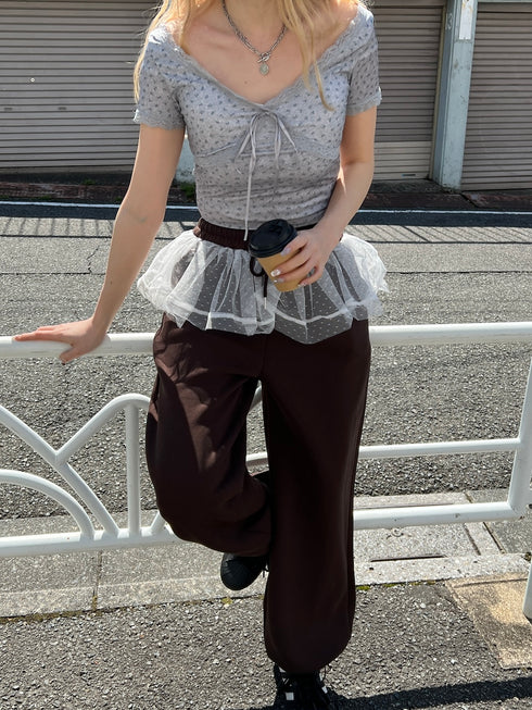パッド付き小花柄VネックTシャツ | SL2252608 | グレー