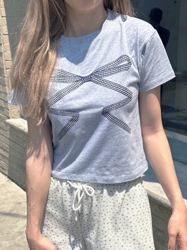 リボンレースデザインTシャツ | SL2242669 | グレー