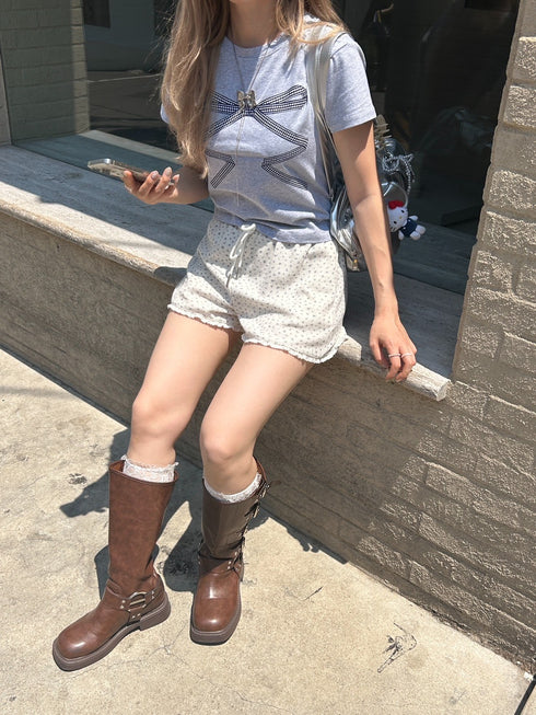 リボンレースデザインTシャツ | SL2242669 | グレー