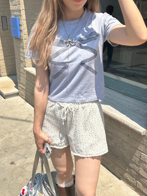 リボンレースデザインTシャツ | SL2242669 | グレー