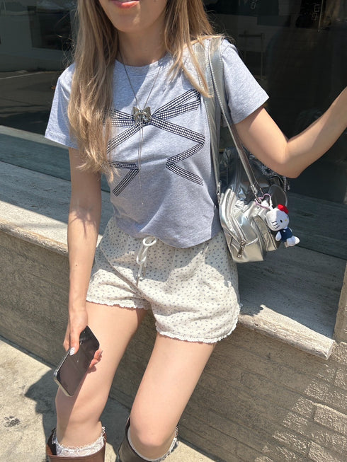 リボンレースデザインTシャツ | SL2242669 | グレー