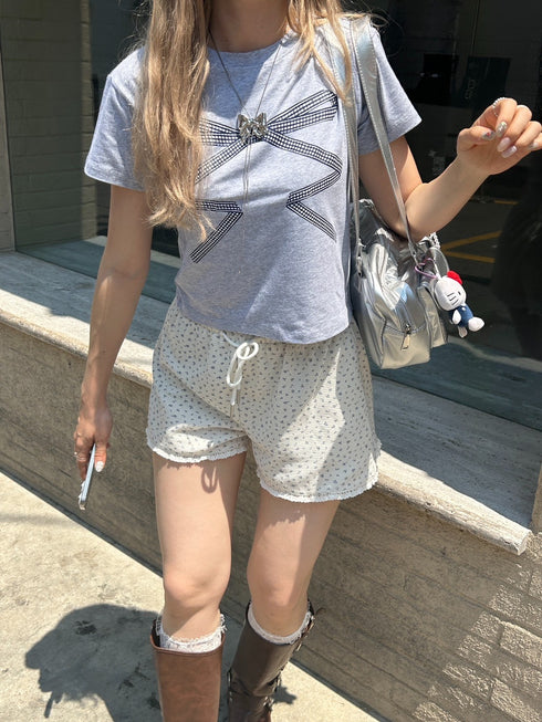 リボンレースデザインTシャツ | SL2242669 | グレー