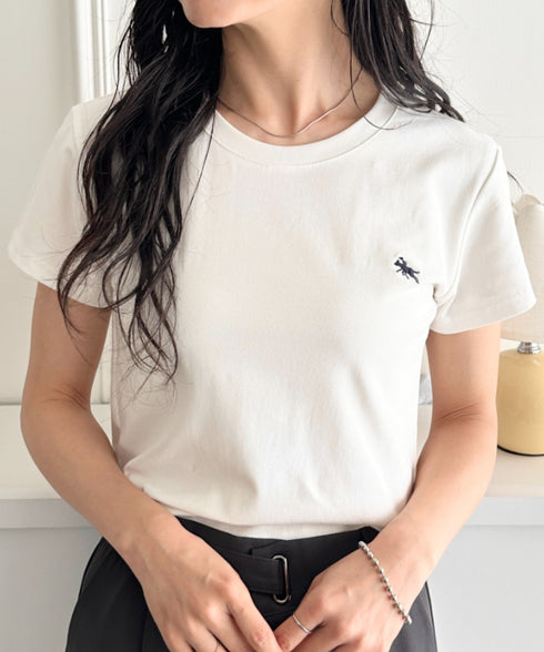 POLOCHAMPS(ポロチャンプス)/無地 ワンポイント刺繍 クロップド丈 短丈 クルーネック/カラー刺繍Tシャツ | IM2262031 | ホワイト
