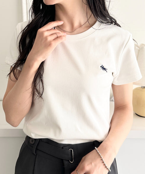 POLOCHAMPS(ポロチャンプス)/無地 ワンポイント刺繍 クロップド丈 短丈 クルーネック/カラー刺繍Tシャツ | IM2262031 | ホワイト