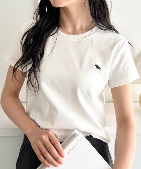 POLOCHAMPS(ポロチャンプス)/無地 ワンポイント刺繍 クロップド丈 短丈 クルーネック/カラー刺繍Tシャツ | IM2262031 | ホワイト