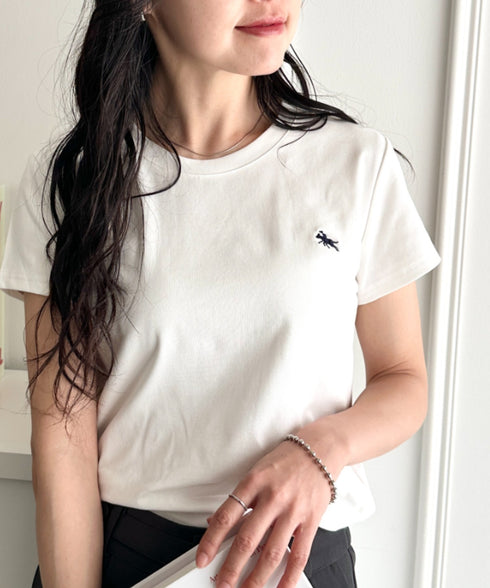 POLOCHAMPS(ポロチャンプス)/無地 ワンポイント刺繍 クロップド丈 短丈 クルーネック/カラー刺繍Tシャツ | IM2262031 | ホワイト
