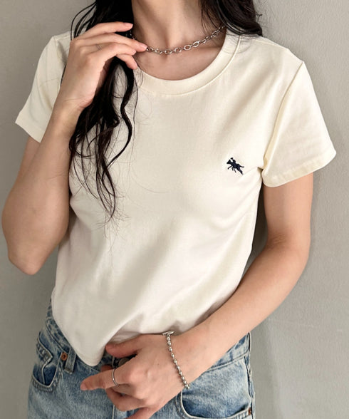 POLOCHAMPS(ポロチャンプス)/無地 ワンポイント刺繍 クロップド丈 短丈 クルーネック/カラー刺繍Tシャツ | IM2262031 | アイボリー