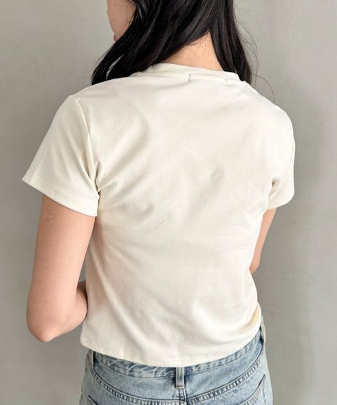 POLOCHAMPS(ポロチャンプス)/無地 ワンポイント刺繍 クロップド丈 短丈 クルーネック/カラー刺繍Tシャツ | IM2262031 | アイボリー