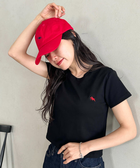 POLOCHAMPS(ポロチャンプス)/無地 ワンポイント刺繍 クロップド丈 短丈 クルーネック/カラー刺繍Tシャツ | IM2262031 | ブラック