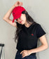 POLOCHAMPS(ポロチャンプス)/無地 ワンポイント刺繍 クロップド丈 短丈 クルーネック/カラー刺繍Tシャツ | IM2262031 | ブラック