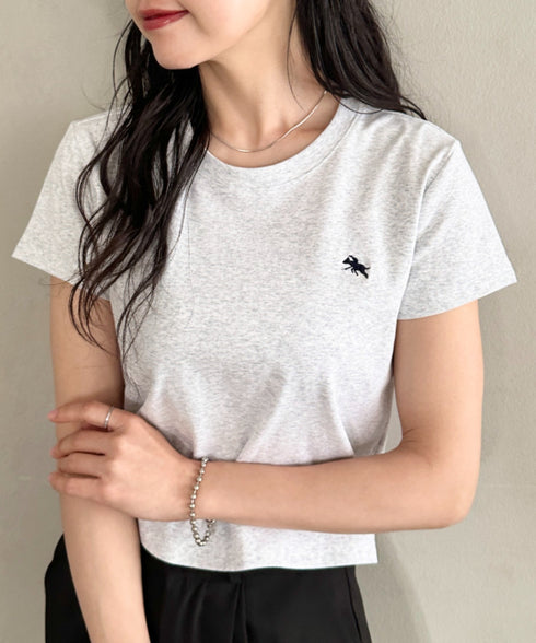 POLOCHAMPS(ポロチャンプス)/無地 ワンポイント刺繍 クロップド丈 短丈 クルーネック/カラー刺繍Tシャツ | IM2262031 | ライトグレー
