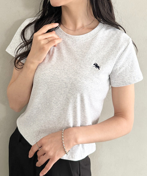 POLOCHAMPS(ポロチャンプス)/無地 ワンポイント刺繍 クロップド丈 短丈 クルーネック/カラー刺繍Tシャツ | IM2262031 | ライトグレー
