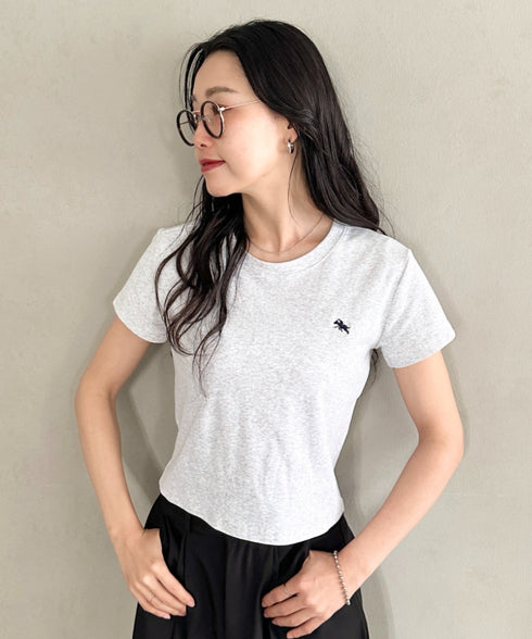 POLOCHAMPS(ポロチャンプス)/無地 ワンポイント刺繍 クロップド丈 短丈 クルーネック/カラー刺繍Tシャツ | IM2262031 | ライトグレー