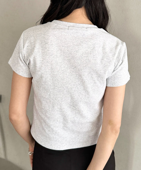 POLOCHAMPS(ポロチャンプス)/無地 ワンポイント刺繍 クロップド丈 短丈 クルーネック/カラー刺繍Tシャツ | IM2262031 | ライトグレー