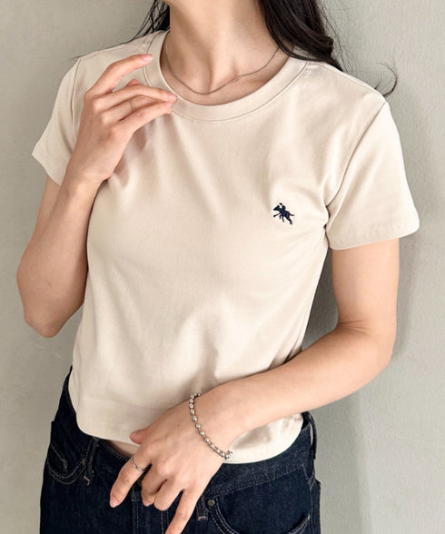 POLOCHAMPS(ポロチャンプス)/無地 ワンポイント刺繍 クロップド丈 短丈 クルーネック/カラー刺繍Tシャツ | IM2262031 | ベージュ