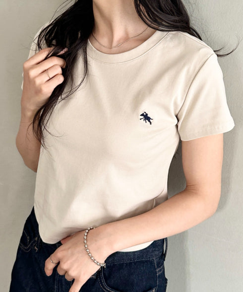 POLOCHAMPS(ポロチャンプス)/無地 ワンポイント刺繍 クロップド丈 短丈 クルーネック/カラー刺繍Tシャツ | IM2262031 | ベージュ