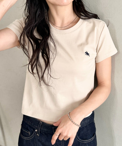POLOCHAMPS(ポロチャンプス)/無地 ワンポイント刺繍 クロップド丈 短丈 クルーネック/カラー刺繍Tシャツ | IM2262031 | ベージュ
