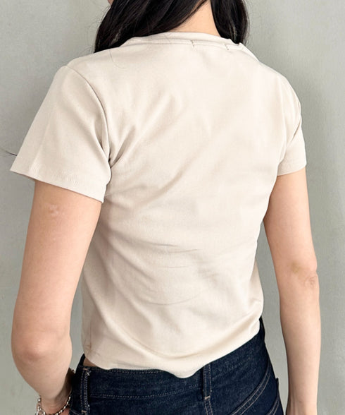 POLOCHAMPS(ポロチャンプス)/無地 ワンポイント刺繍 クロップド丈 短丈 クルーネック/カラー刺繍Tシャツ | IM2262031 | ベージュ