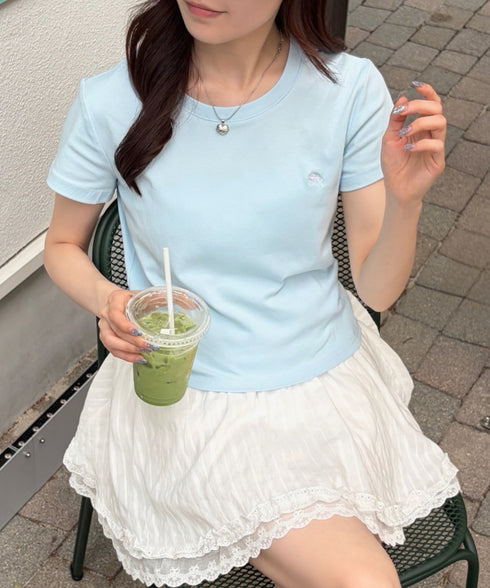 POLOCHAMPS(ポロチャンプス)/無地 ワンポイント刺繍 クロップド丈 短丈 クルーネック/カラー刺繍Tシャツ | IM2262031 | サックスブルー