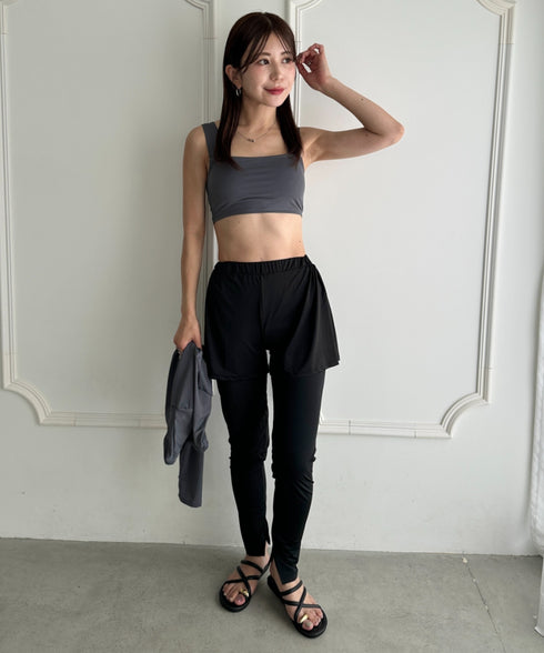 水着5点セットタンキニ上下レギンス長袖トップスショートパンツ 大人水着 UVカット セパレートトレーニングウェア 水陸両用 | MD2262053 | チャコールグレー