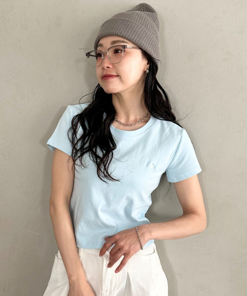 POLOCHAMPS(ポロチャンプス)/無地 ワンポイント刺繍 クロップド丈 短丈 クルーネック/カラー刺繍Tシャツ | IM2262031 | サックスブルー