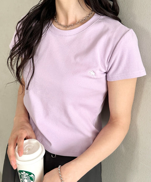 POLOCHAMPS(ポロチャンプス)/無地 ワンポイント刺繍 クロップド丈 短丈 クルーネック/カラー刺繍Tシャツ | IM2262031 | パープル