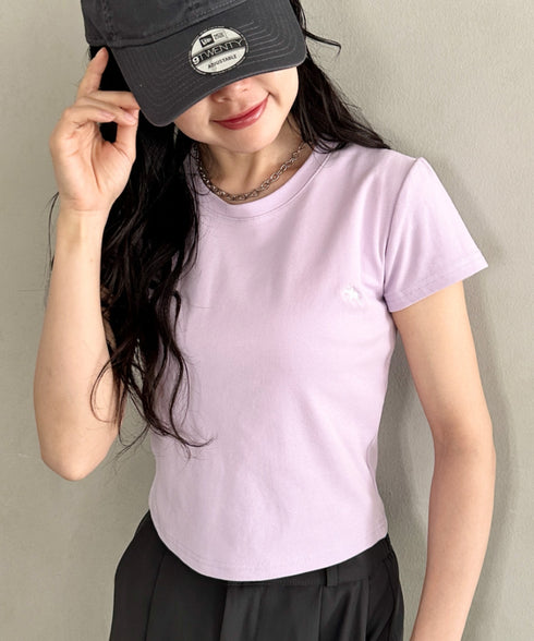 POLOCHAMPS(ポロチャンプス)/無地 ワンポイント刺繍 クロップド丈 短丈 クルーネック/カラー刺繍Tシャツ | IM2262031 | パープル