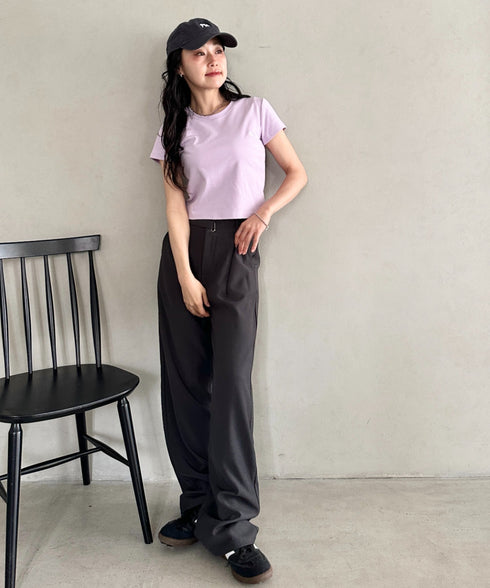 POLOCHAMPS(ポロチャンプス)/無地 ワンポイント刺繍 クロップド丈 短丈 クルーネック/カラー刺繍Tシャツ | IM2262031 | パープル