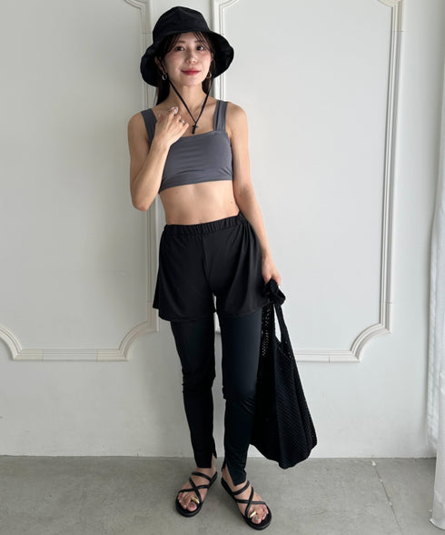 水着5点セットタンキニ上下レギンス長袖トップスショートパンツ 大人水着 UVカット セパレートトレーニングウェア 水陸両用 | MD2262053 | チャコールグレー