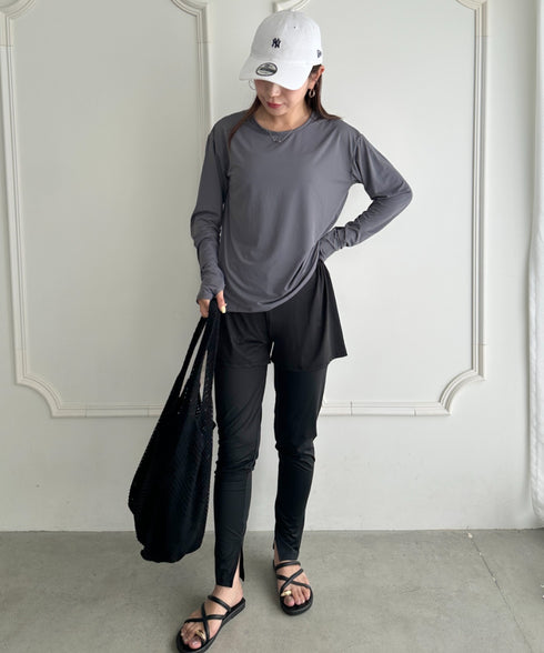 水着5点セットタンキニ上下レギンス長袖トップスショートパンツ 大人水着 UVカット セパレートトレーニングウェア 水陸両用 | MD2262053 | チャコールグレー