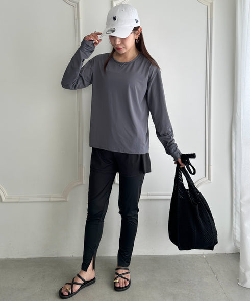 水着5点セットタンキニ上下レギンス長袖トップスショートパンツ 大人水着 UVカット セパレートトレーニングウェア 水陸両用 | MD2262053 | チャコールグレー