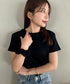 シュシュ付きクロップドトップス 半袖クロップドトップスシュシュ2点SET | MD2262022 | ブラック