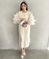 袖ボリュームフリルシアーレイヤード　V ネックロングワンピース パーティードレス 結婚式 お呼ばれ オケージョンドレス | MD2265026 | アイボリー