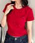 POLOCHAMPS(ポロチャンプス)/無地 ワンポイント刺繍 クロップド丈 短丈 クルーネック/カラー刺繍Tシャツ | IM2262031 | ワインレッド