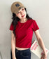 POLOCHAMPS(ポロチャンプス)/無地 ワンポイント刺繍 クロップド丈 短丈 クルーネック/カラー刺繍Tシャツ | IM2262031 | ワインレッド