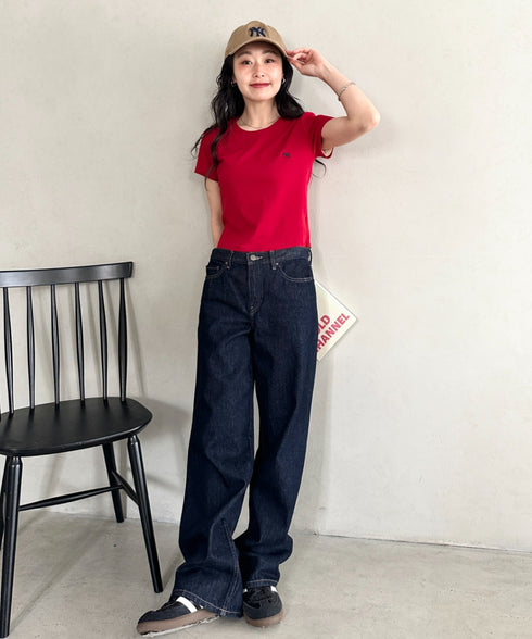 POLOCHAMPS(ポロチャンプス)/無地 ワンポイント刺繍 クロップド丈 短丈 クルーネック/カラー刺繍Tシャツ | IM2262031 | ワインレッド