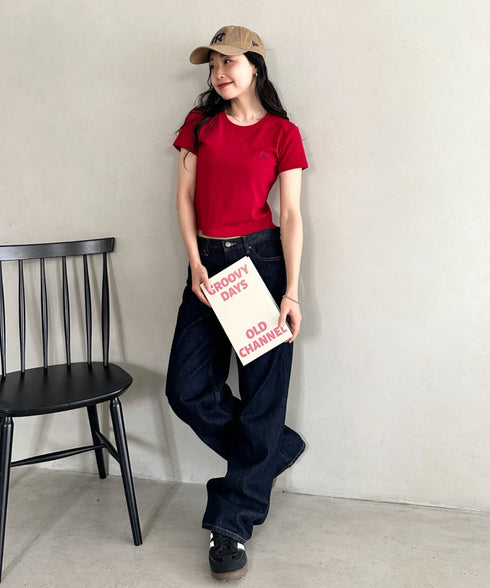 POLOCHAMPS(ポロチャンプス)/無地 ワンポイント刺繍 クロップド丈 短丈 クルーネック/カラー刺繍Tシャツ | IM2262031 | ワインレッド